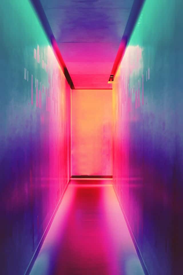 The New Normal album cover - hallway lit with neon lights