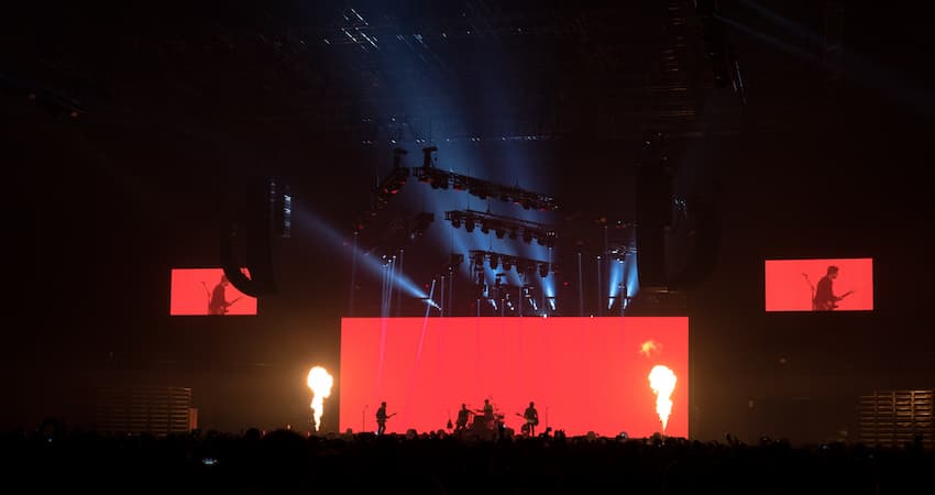 Wide angled shot of stage and crowd